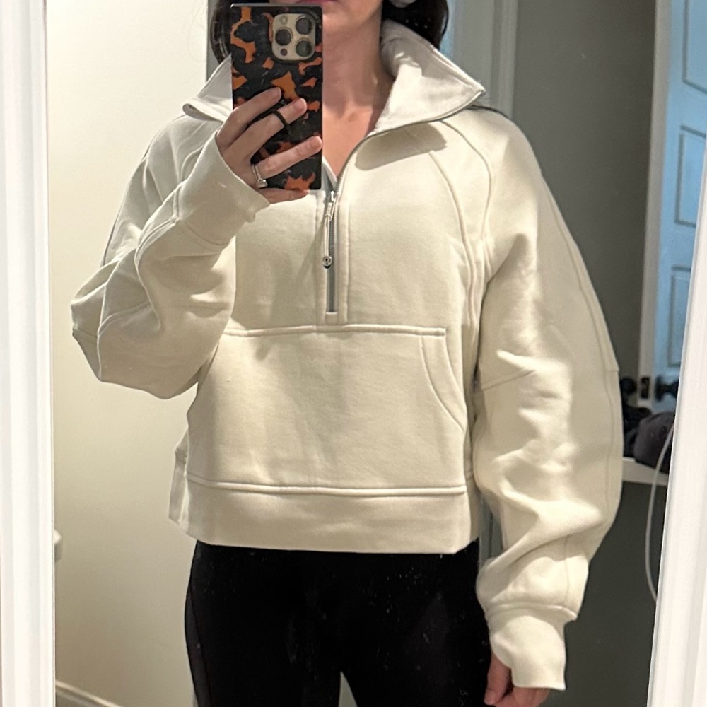 Peloton x Lululemon Scuba Oversized Funnel-Neck Half Zip, Bone, XS/S